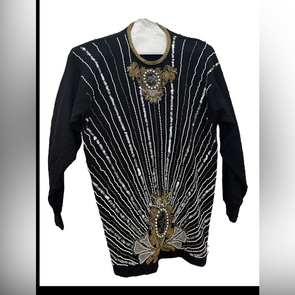 Vintage 1980’s sequined beaded, bling sweater. Size large.